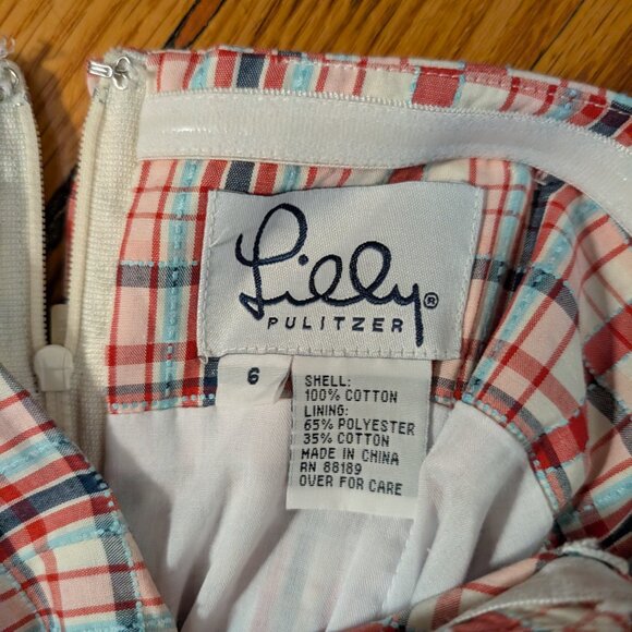 NWT Lilly Pulitzer Strapless Mini Empire Waist Dress Women’s Sz 6 Red Blue Plaid - Picture 5 of 8